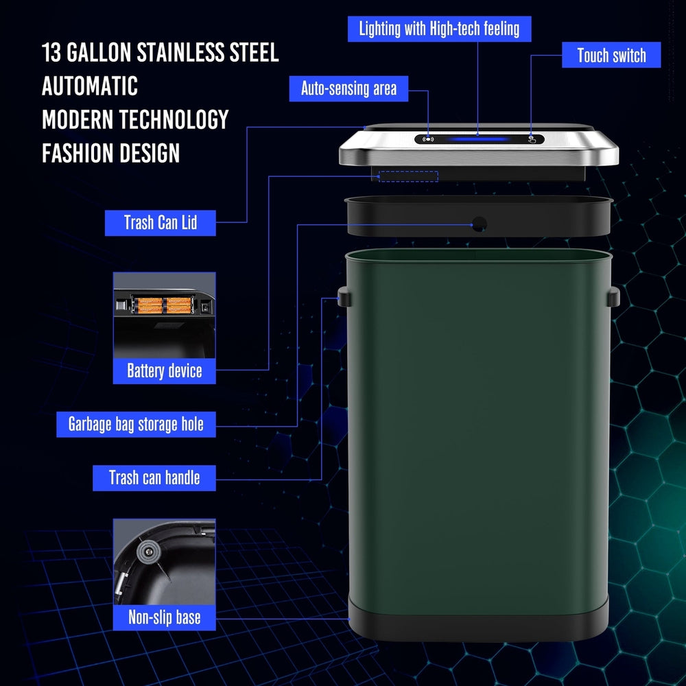 50L Smart Automatic Trash Can with Intelligent Sensor Touchless Operation Green Color Image 2