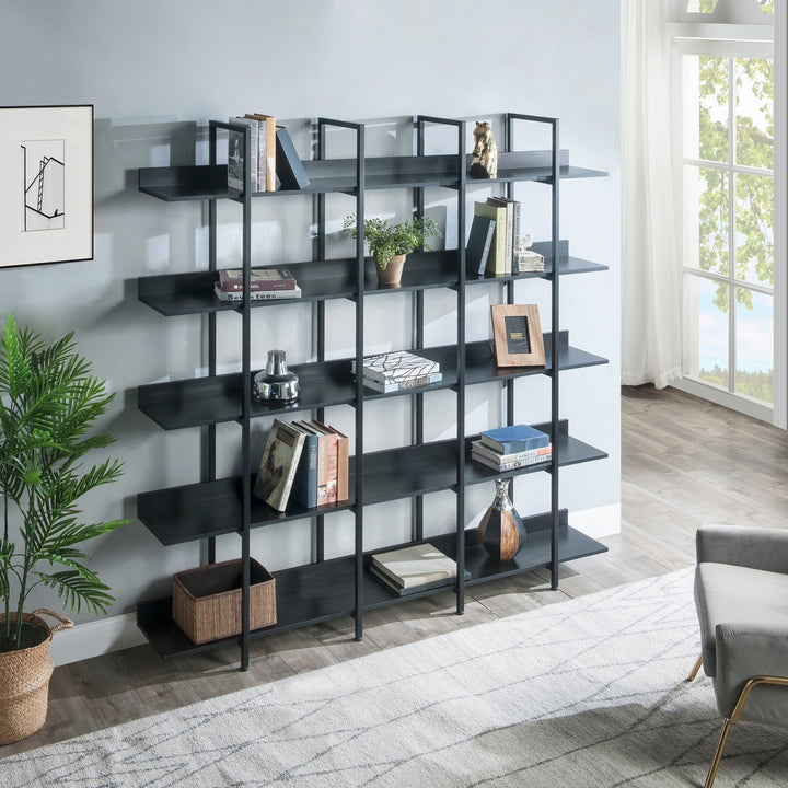 5 Tier Open Bookshelf Vintage Industrial Style Metal Frame MDF Board Home Office Storage Shelf Image 3