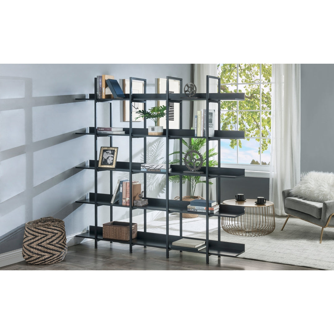 5 Tier Open Bookshelf Vintage Industrial Style Metal Frame MDF Board Home Office Storage Shelf Image 4