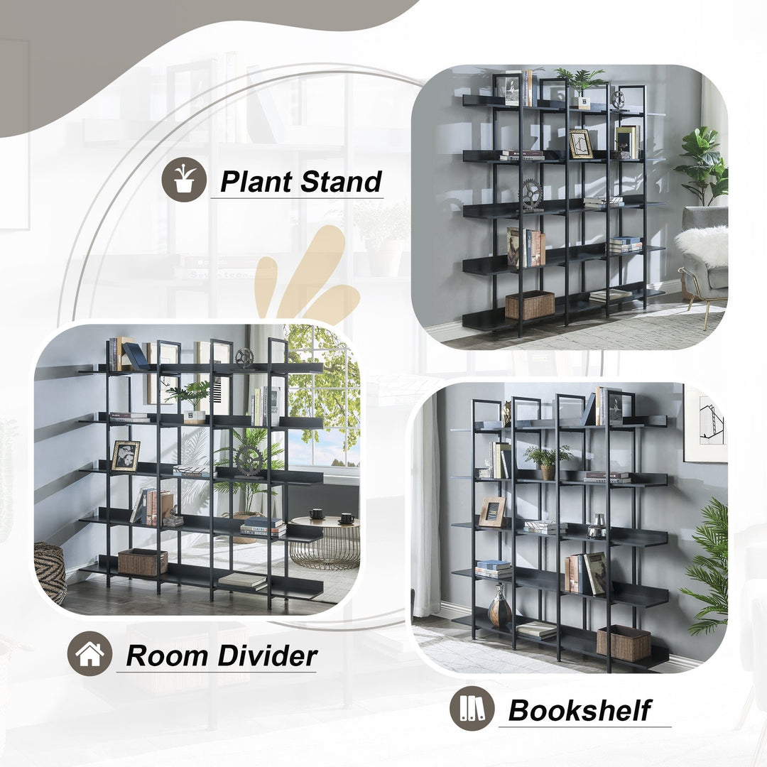 5 Tier Open Bookshelf Vintage Industrial Style Metal Frame MDF Board Home Office Storage Shelf Image 7