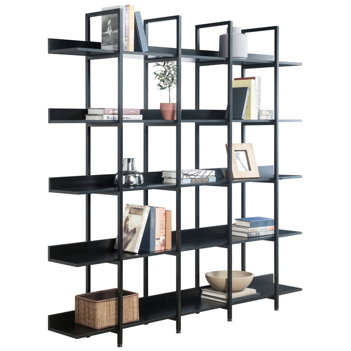 5 Tier Open Bookshelf Vintage Industrial Style Metal Frame MDF Board Home Office Storage Shelf Image 11