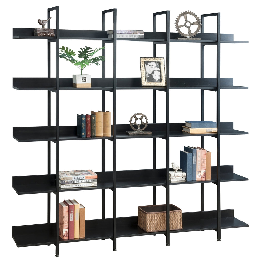 5 Tier Open Bookshelf Vintage Industrial Style Metal Frame MDF Board Home Office Storage Shelf Image 12