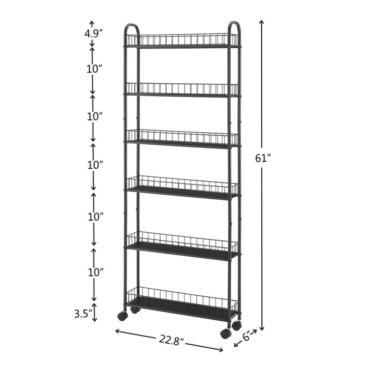 6-Tier Rolling Cart Slim Slide Out Storage Tower with Wheels 6 Baskets for Kitchen Bathroom Laundry Utility Image 3