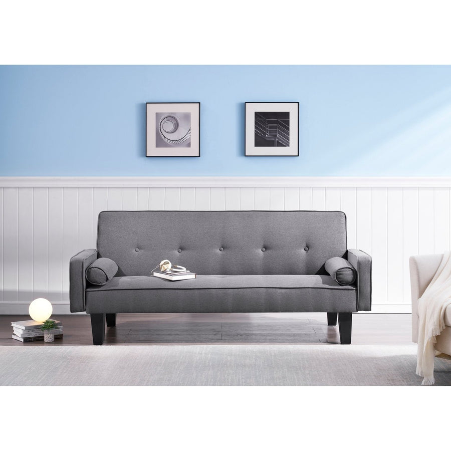 72 Inch Dark Grey Cotton Linen Convertible Sofa Bed with 2 Bonus Pillows Perfect for Family Living Rooms Image 1