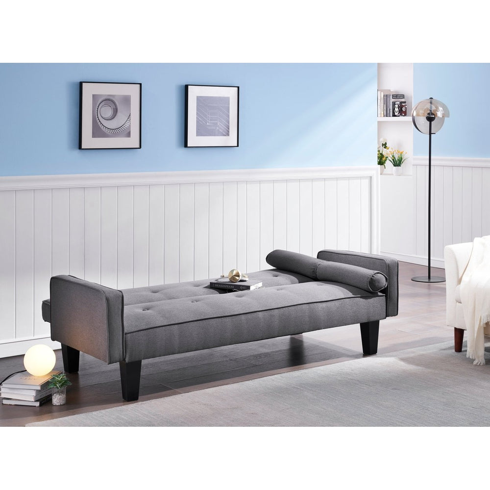 72 Inch Dark Grey Cotton Linen Convertible Sofa Bed with 2 Bonus Pillows Perfect for Family Living Rooms Image 2