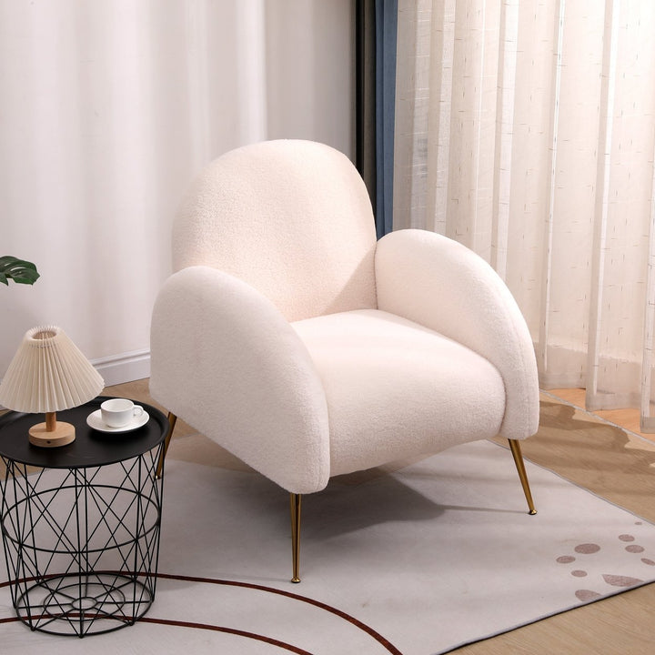 Accent Upholstered White Sherpa Armchair with Golden Legs for Living Room Bedroom Office Image 1