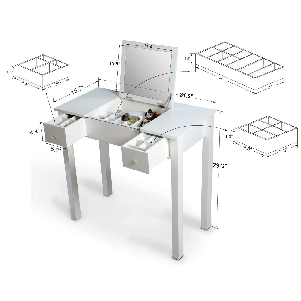 Accent White Vanity Table with Flip-Top Mirror and 2 Drawers for Jewelry Storage and Makeup Organization Image 6