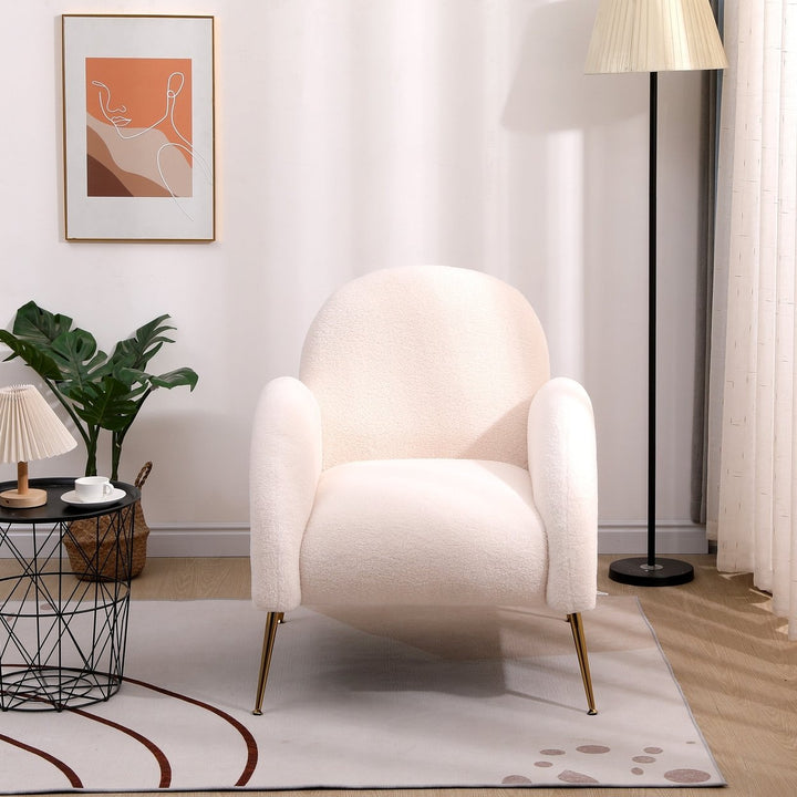 Accent Upholstered White Sherpa Armchair with Golden Legs for Living Room Bedroom Office Image 3