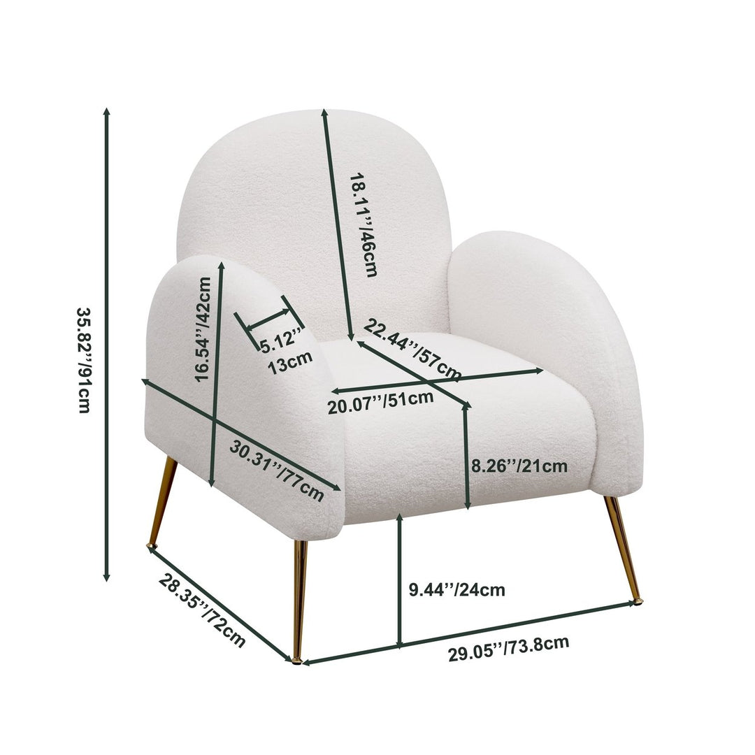 Accent Upholstered White Sherpa Armchair with Golden Legs for Living Room Bedroom Office Image 4