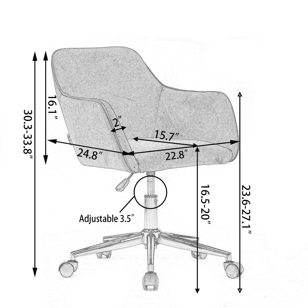 Adjustable Height 360 Revolving Velvet Office Chair with Gold Metal Legs and Universal Wheels Beige Image 5