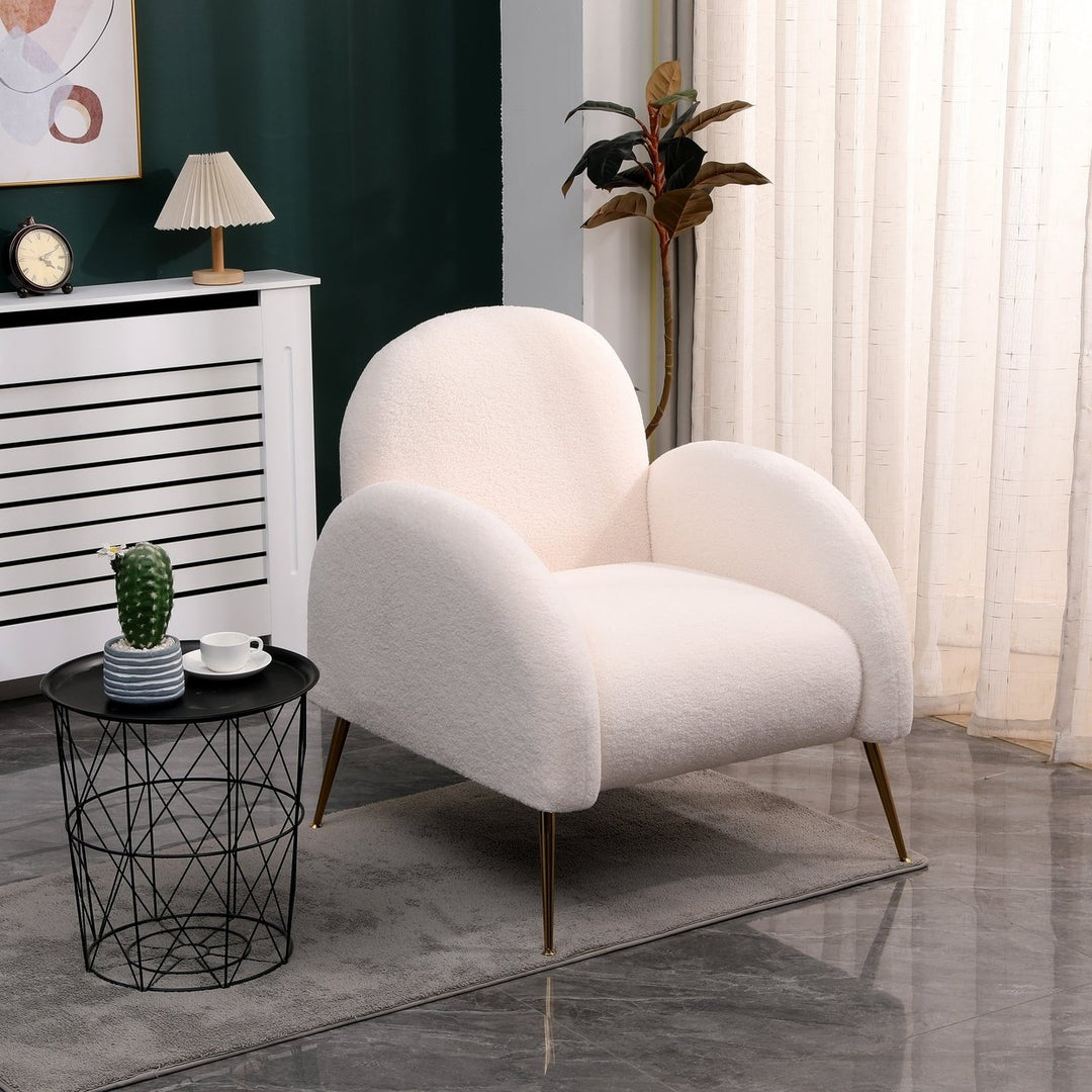 Accent Upholstered White Sherpa Armchair with Golden Legs for Living Room Bedroom Office Image 7