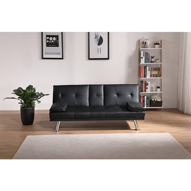 Black Leather Multifunctional Double Folding Sofa Bed with Coffee Table Ideal for Office and Living Room Space Saving Image 1