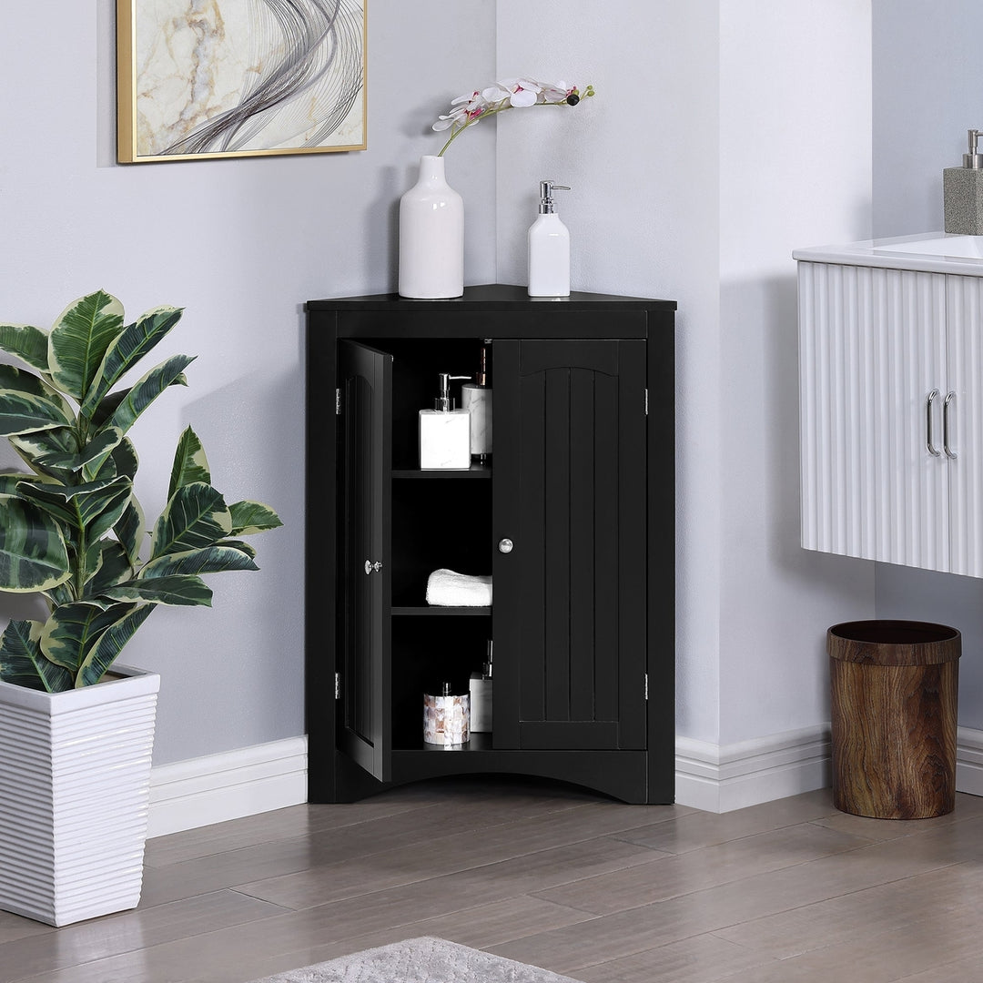 Bathroom Floor Corner Cabinet with Doors and Shelves Free Standing Storage for Kitchen Living Room Organizer Image 1