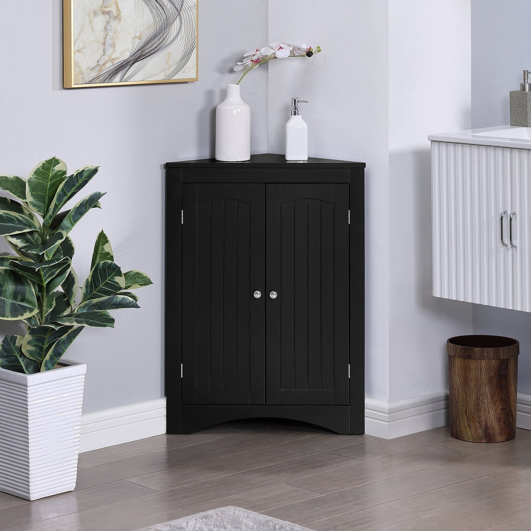 Bathroom Floor Corner Cabinet with Doors and Shelves Free Standing Storage for Kitchen Living Room Organizer Image 2