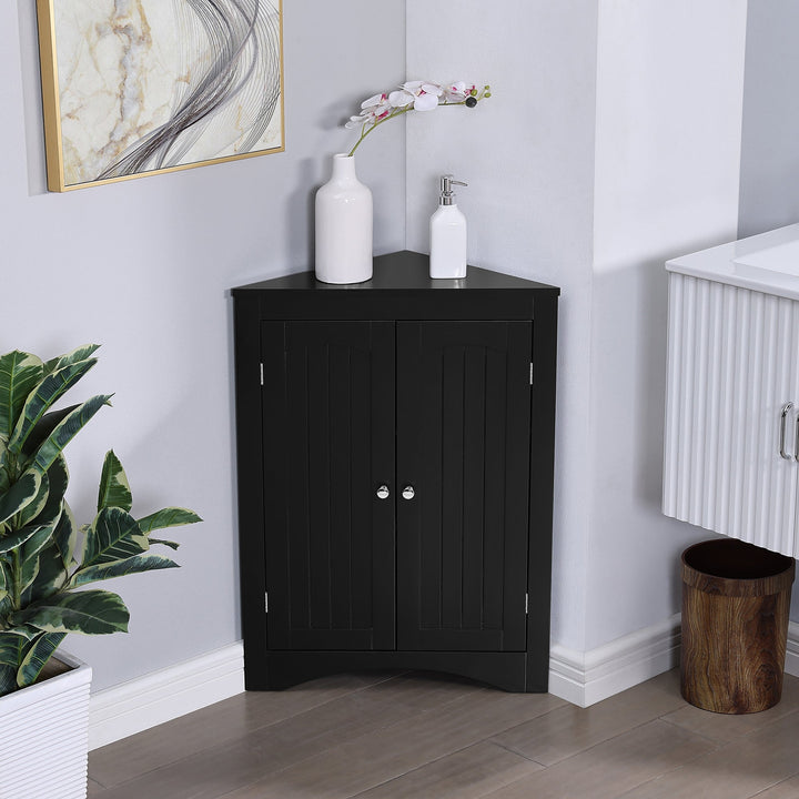 Bathroom Floor Corner Cabinet with Doors and Shelves Free Standing Storage for Kitchen Living Room Organizer Image 3