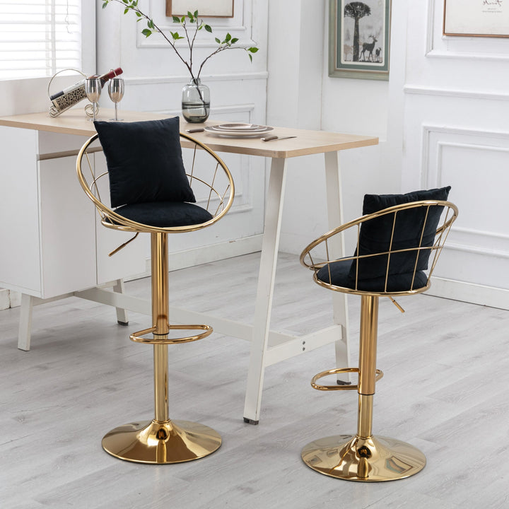 Black Velvet Bar Chair Set of 2 Gold Plated Unique Design 360 Degree Rotation Adjustable Height Ideal for Dining Room Image 3