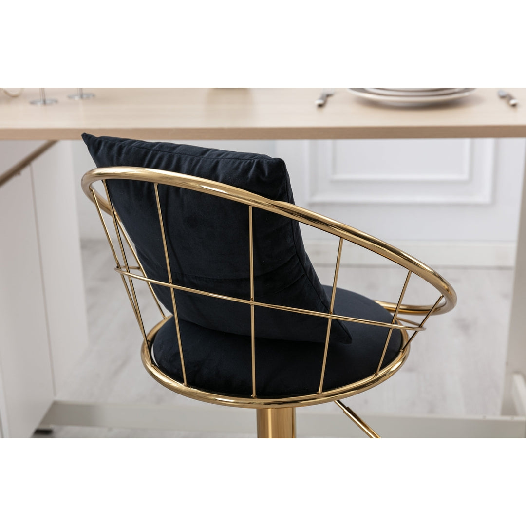 Black Velvet Bar Chair Set of 2 Gold Plated Unique Design 360 Degree Rotation Adjustable Height Ideal for Dining Room Image 5