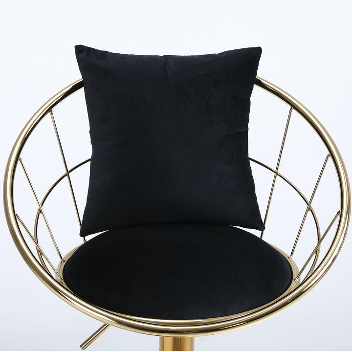 Black Velvet Bar Chair Set of 2 Gold Plated Unique Design 360 Degree Rotation Adjustable Height Ideal for Dining Room Image 11