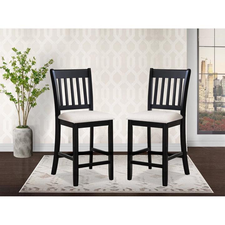 Casual Black Finish Rubberwood Dining Chairs Set of 2 Slatted Back Transitional Counter Seating Image 1