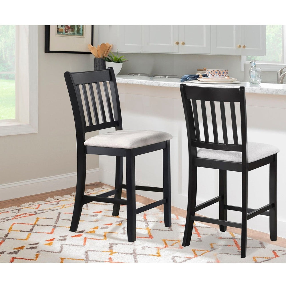 Casual Black Finish Rubberwood Dining Chairs Set of 2 Slatted Back Transitional Counter Seating Image 2