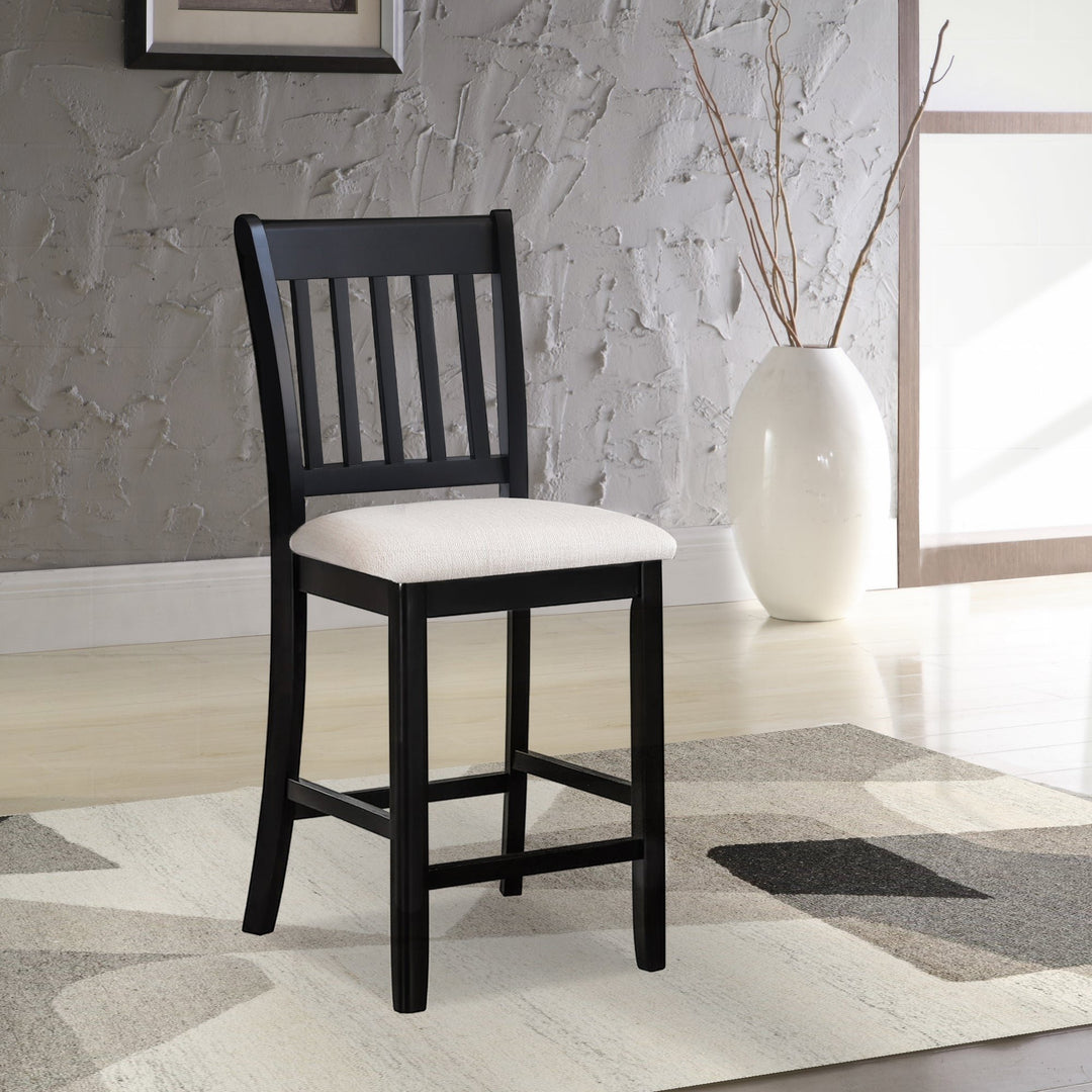 Casual Black Finish Rubberwood Dining Chairs Set of 2 Slatted Back Transitional Counter Seating Image 3