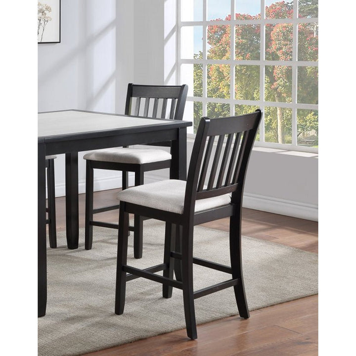 Casual Black Finish Rubberwood Dining Chairs Set of 2 Slatted Back Transitional Counter Seating Image 4