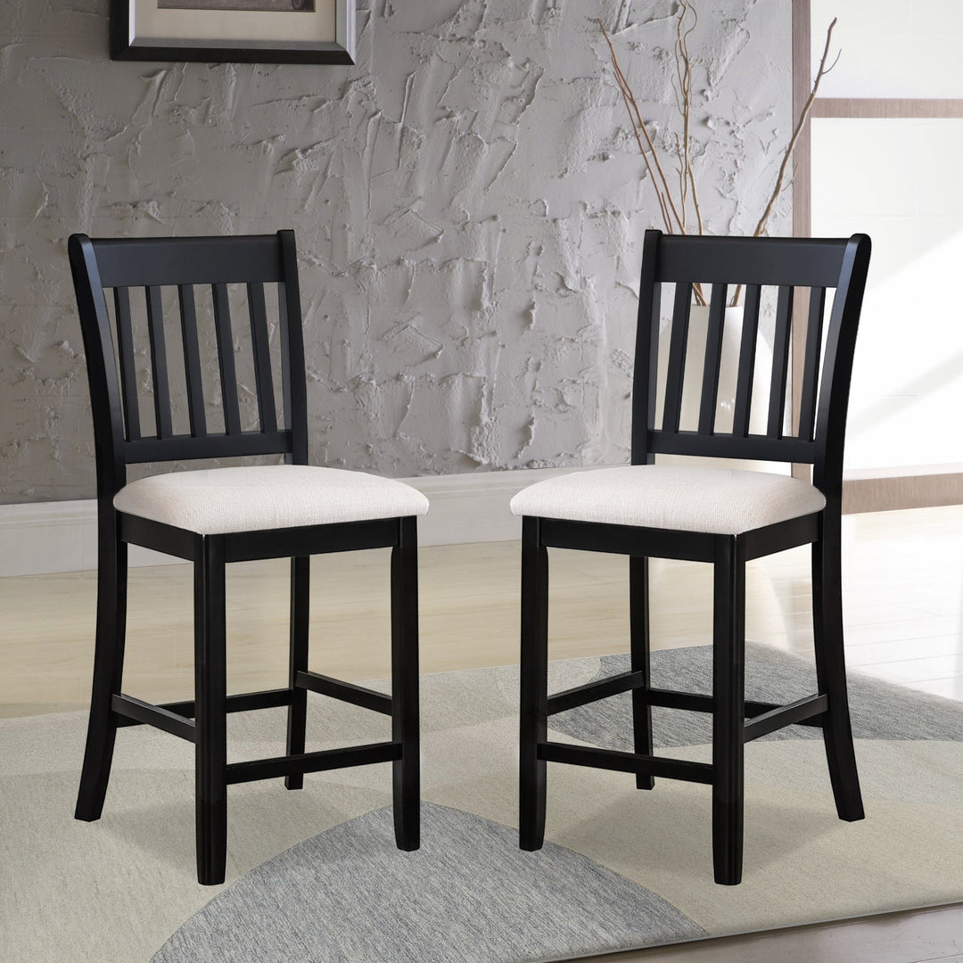 Casual Black Finish Rubberwood Dining Chairs Set of 2 Slatted Back Transitional Counter Seating Image 5