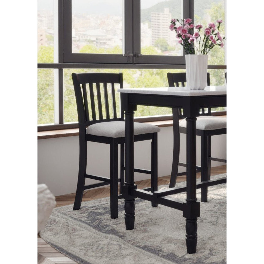 Casual Black Finish Rubberwood Dining Chairs Set of 2 Slatted Back Transitional Counter Seating Image 7