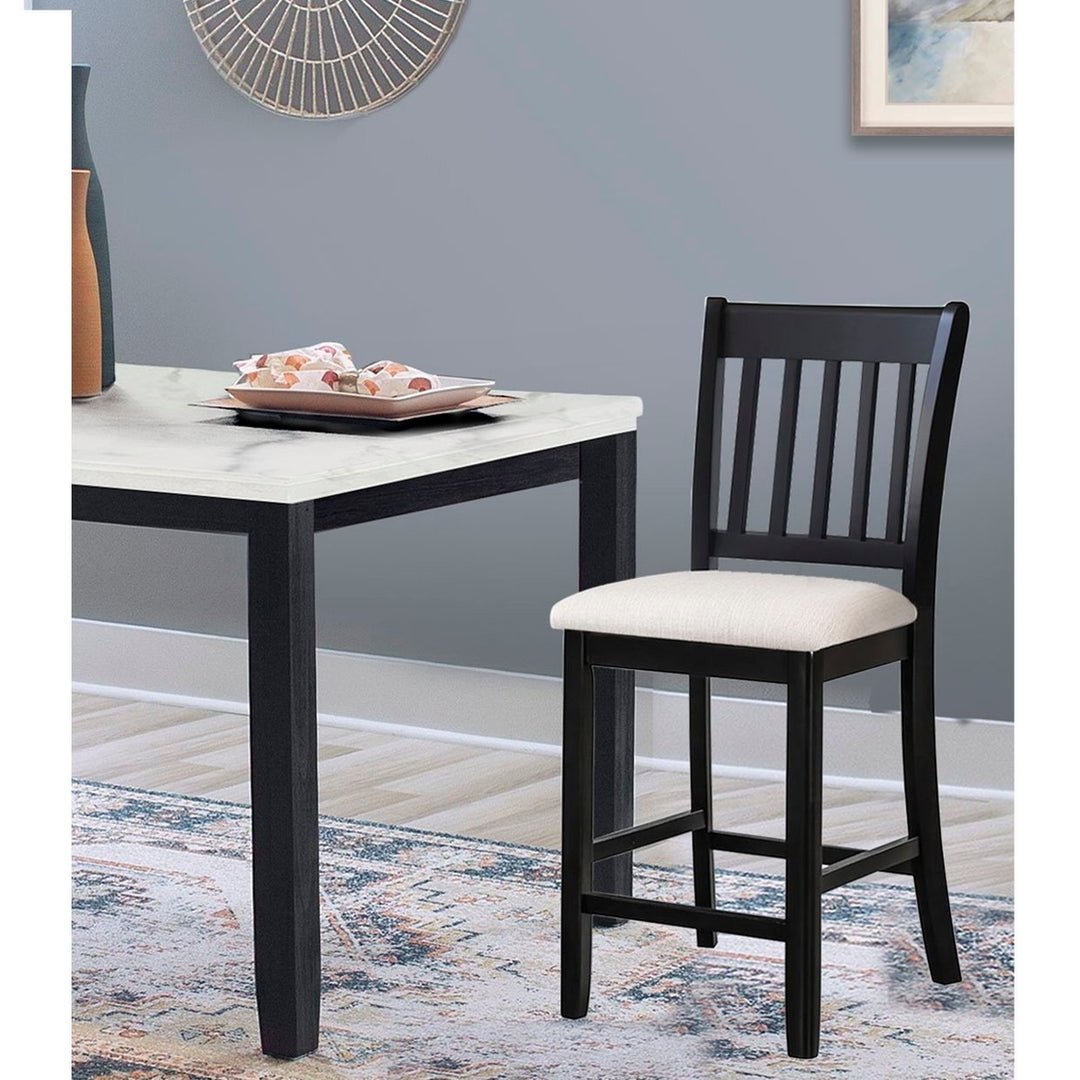 Casual Black Finish Rubberwood Dining Chairs Set of 2 Slatted Back Transitional Counter Seating Image 8