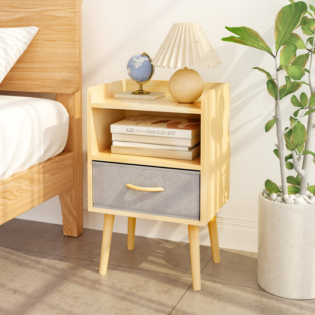 Collapsible Fabric Drawer Nightstand 2-Tier Storage End Table Wood Side Table with Storage Cabinet for Kids and Adults Image 1