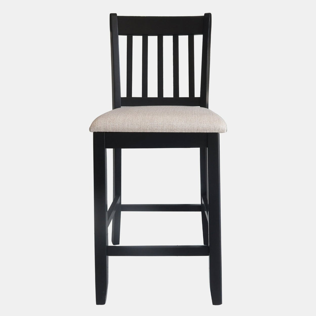 Casual Black Finish Rubberwood Dining Chairs Set of 2 Slatted Back Transitional Counter Seating Image 12