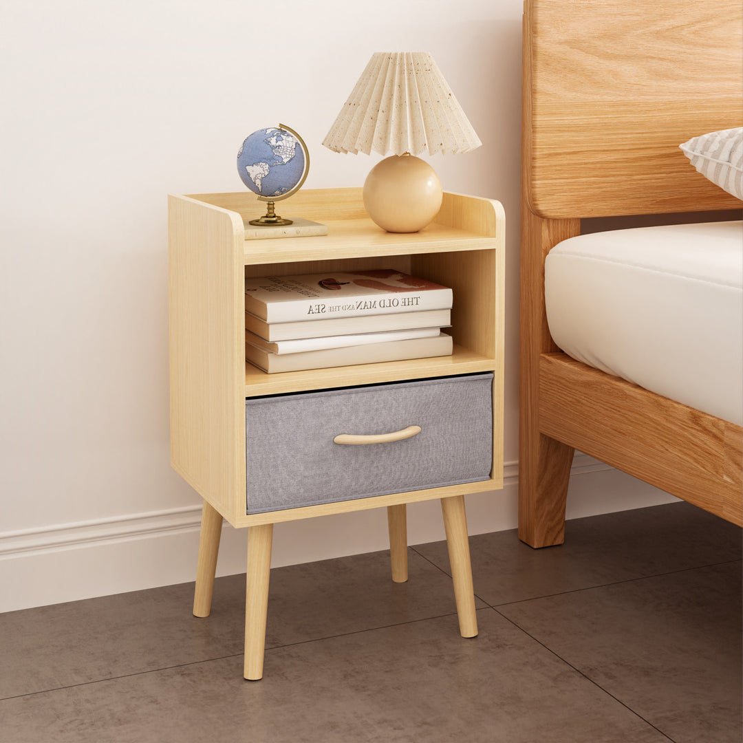 Collapsible Fabric Drawer Nightstand 2-Tier Storage End Table Wood Side Table with Storage Cabinet for Kids and Adults Image 3