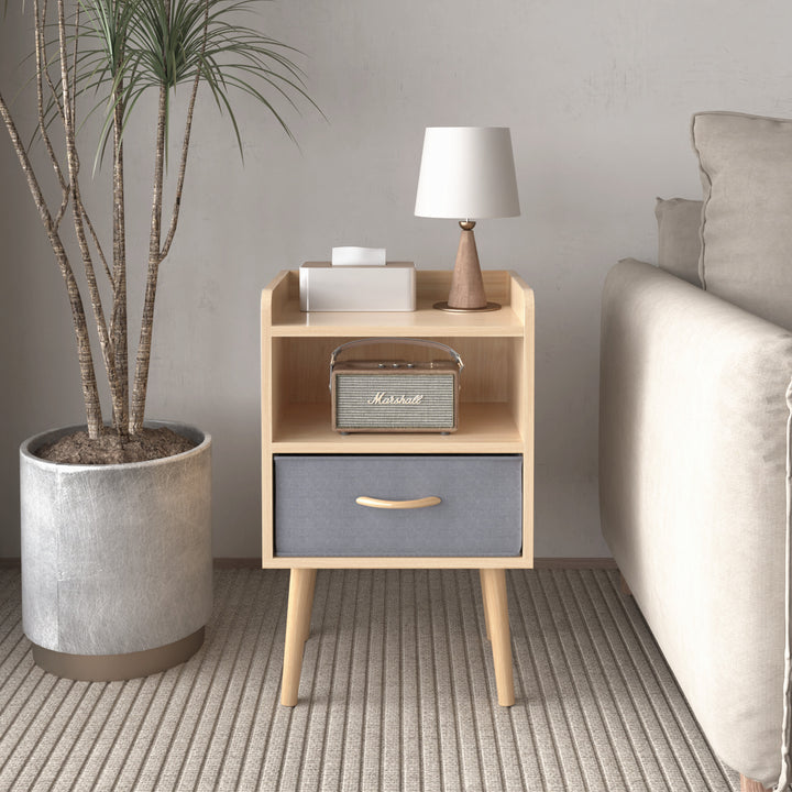 Collapsible Fabric Drawer Nightstand 2-Tier Storage End Table Wood Side Table with Storage Cabinet for Kids and Adults Image 5