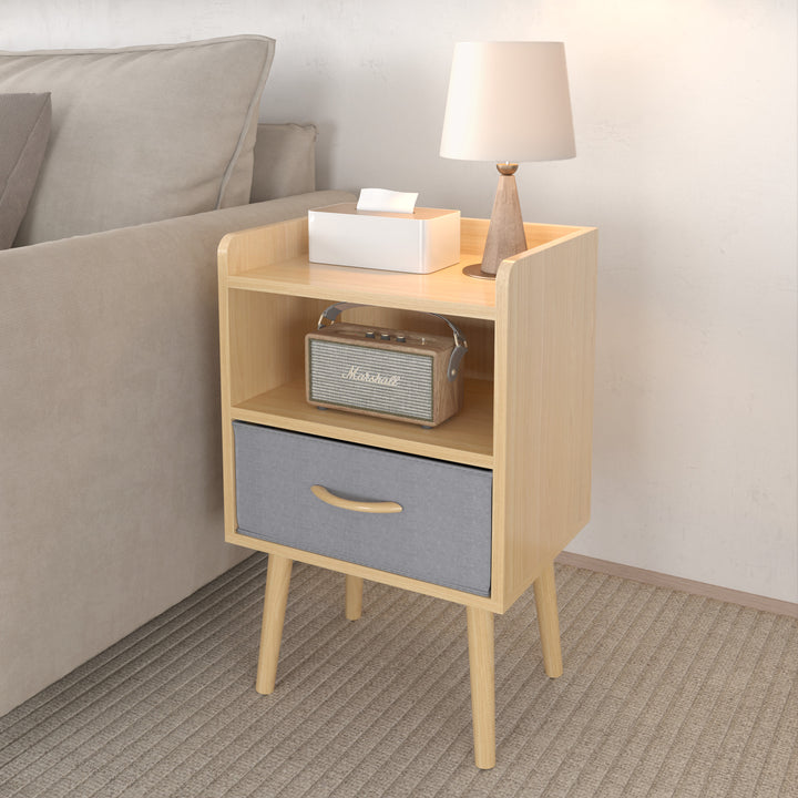 Collapsible Fabric Drawer Nightstand 2-Tier Storage End Table Wood Side Table with Storage Cabinet for Kids and Adults Image 6