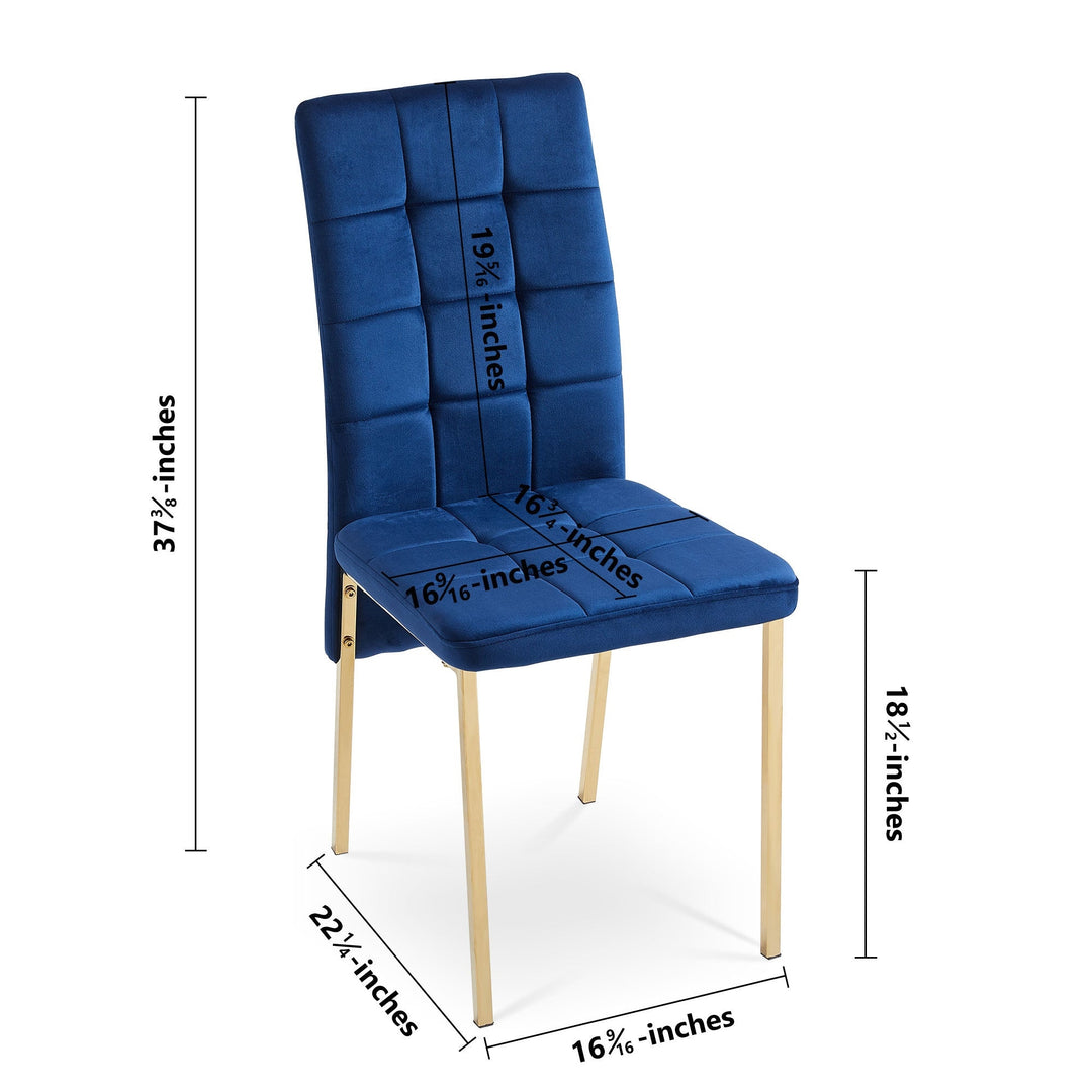 Dark Blue Velvet High Back Dining Chair Set of 4 Modern Fabric Chairs with Golden Legs Nordic Style Image 4