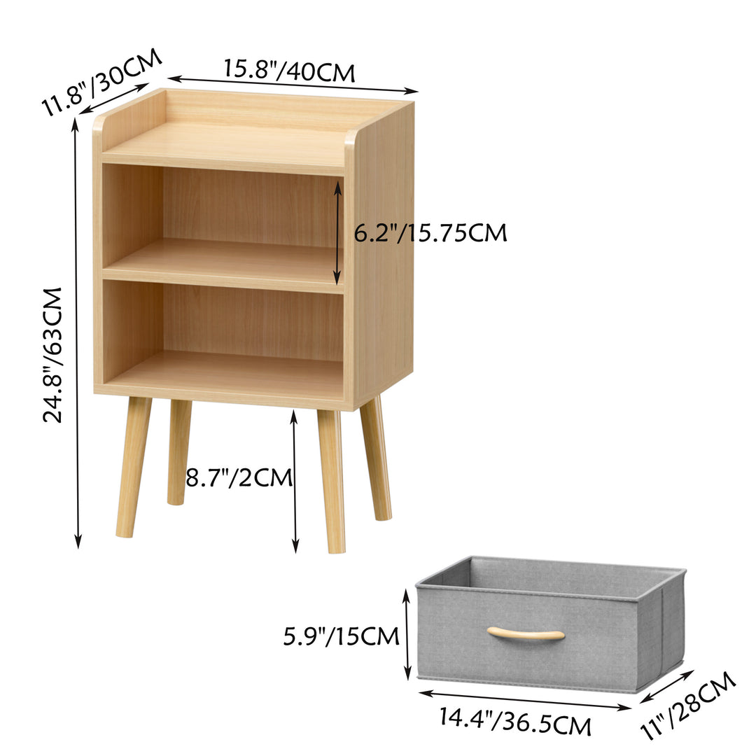 Collapsible Fabric Drawer Nightstand 2-Tier Storage End Table Wood Side Table with Storage Cabinet for Kids and Adults Image 7