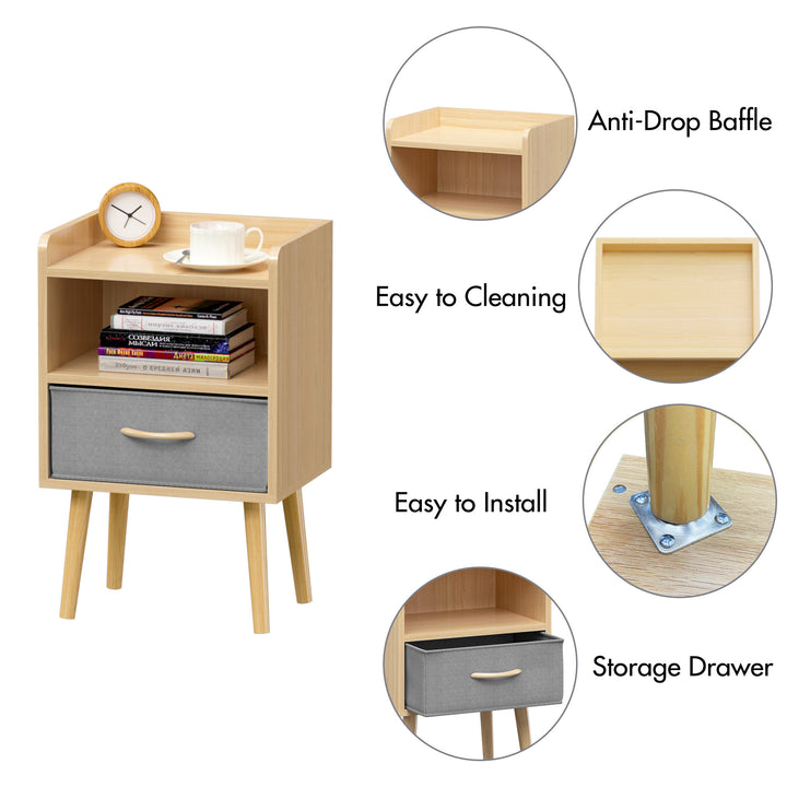 Collapsible Fabric Drawer Nightstand 2-Tier Storage End Table Wood Side Table with Storage Cabinet for Kids and Adults Image 8