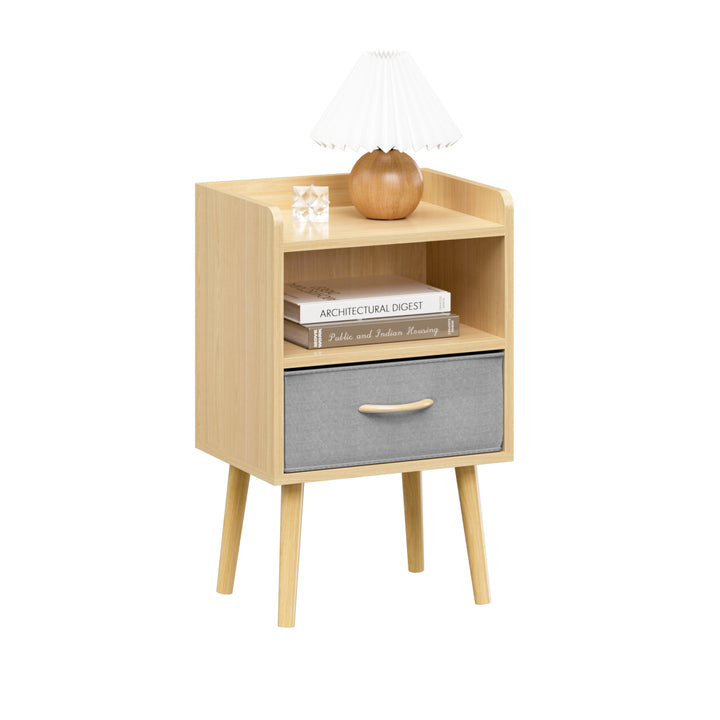 Collapsible Fabric Drawer Nightstand 2-Tier Storage End Table Wood Side Table with Storage Cabinet for Kids and Adults Image 9