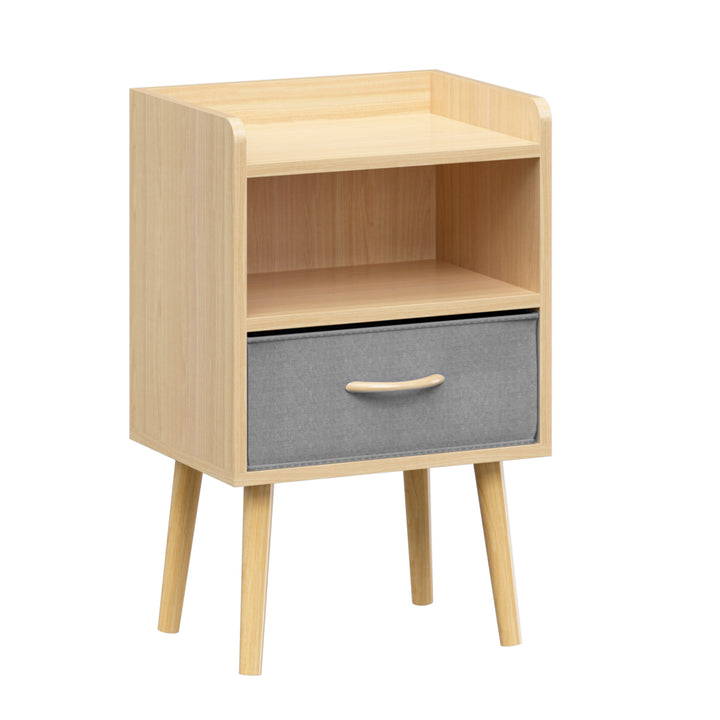 Collapsible Fabric Drawer Nightstand 2-Tier Storage End Table Wood Side Table with Storage Cabinet for Kids and Adults Image 11