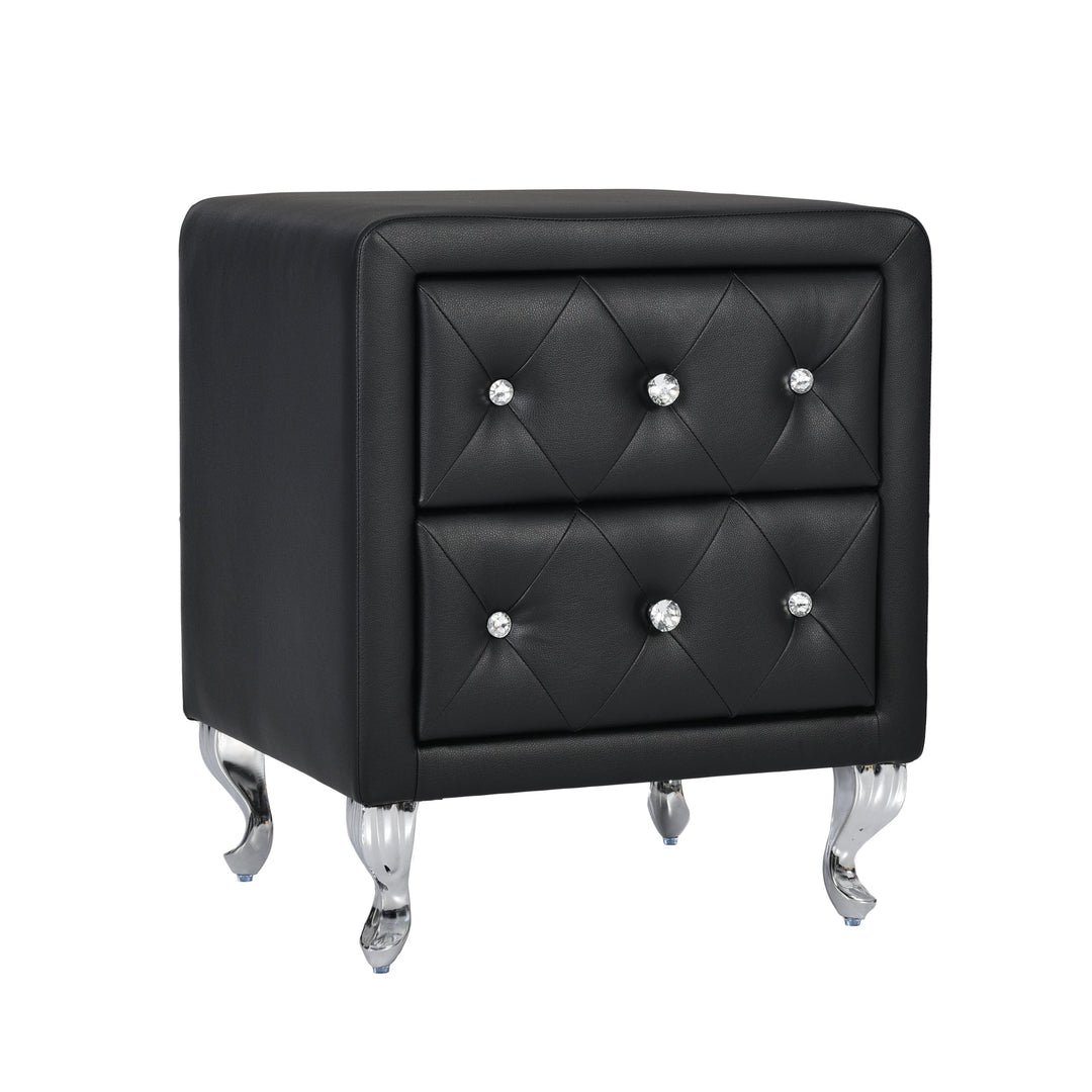 Elegant Black Nightstand with 2 Drawers and Crystal Handle Fully Assembled Storage Bedside Table with Metal Legs Image 3