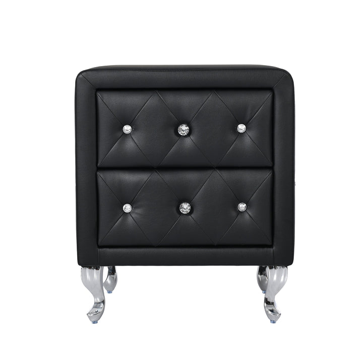 Elegant Black Nightstand with 2 Drawers and Crystal Handle Fully Assembled Storage Bedside Table with Metal Legs Image 4