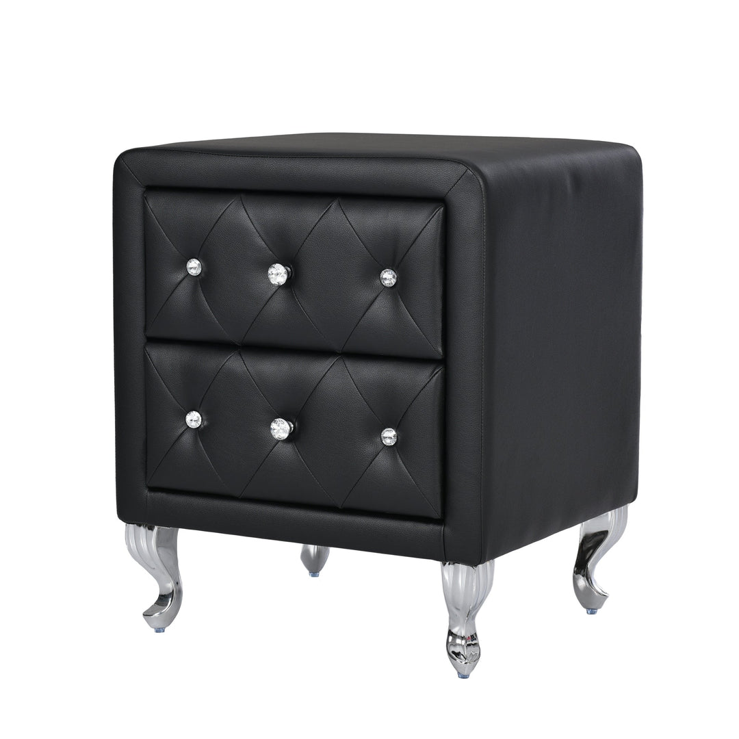 Elegant Black Nightstand with 2 Drawers and Crystal Handle Fully Assembled Storage Bedside Table with Metal Legs Image 5