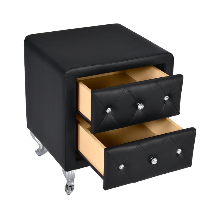 Elegant Black Nightstand with 2 Drawers and Crystal Handle Fully Assembled Storage Bedside Table with Metal Legs Image 6