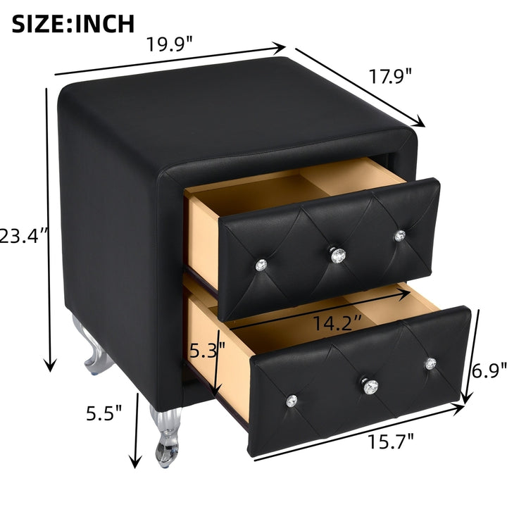 Elegant Black Nightstand with 2 Drawers and Crystal Handle Fully Assembled Storage Bedside Table with Metal Legs Image 7