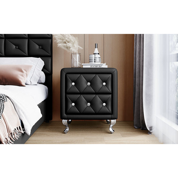 Elegant Black Nightstand with 2 Drawers and Crystal Handle Fully Assembled Storage Bedside Table with Metal Legs Image 10