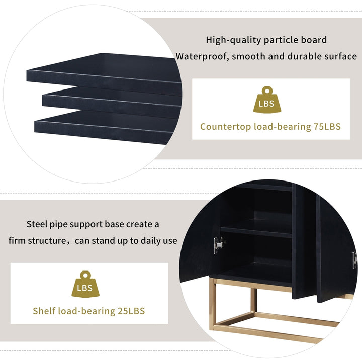 Elegant Modern Sideboard Buffet Cabinet with Ample Storage for Dining Room Entryway Black Image 7