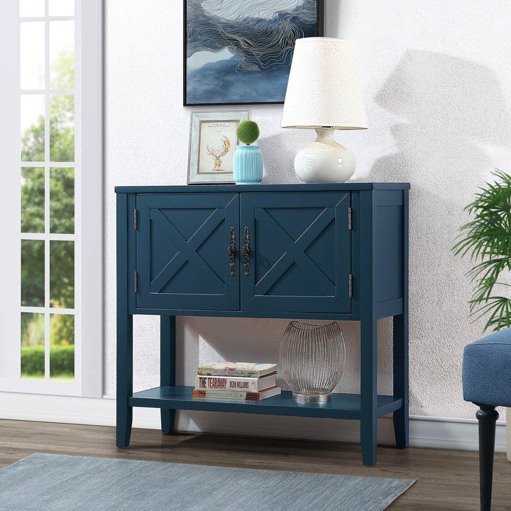 Farmhouse Wood Buffet Sideboard Console Table with Bottom Shelf and 2-Door Cabinet for Living Room Entryway Kitchen Image 3