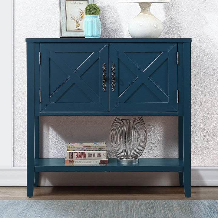 Farmhouse Wood Buffet Sideboard Console Table with Bottom Shelf and 2-Door Cabinet for Living Room Entryway Kitchen Image 4