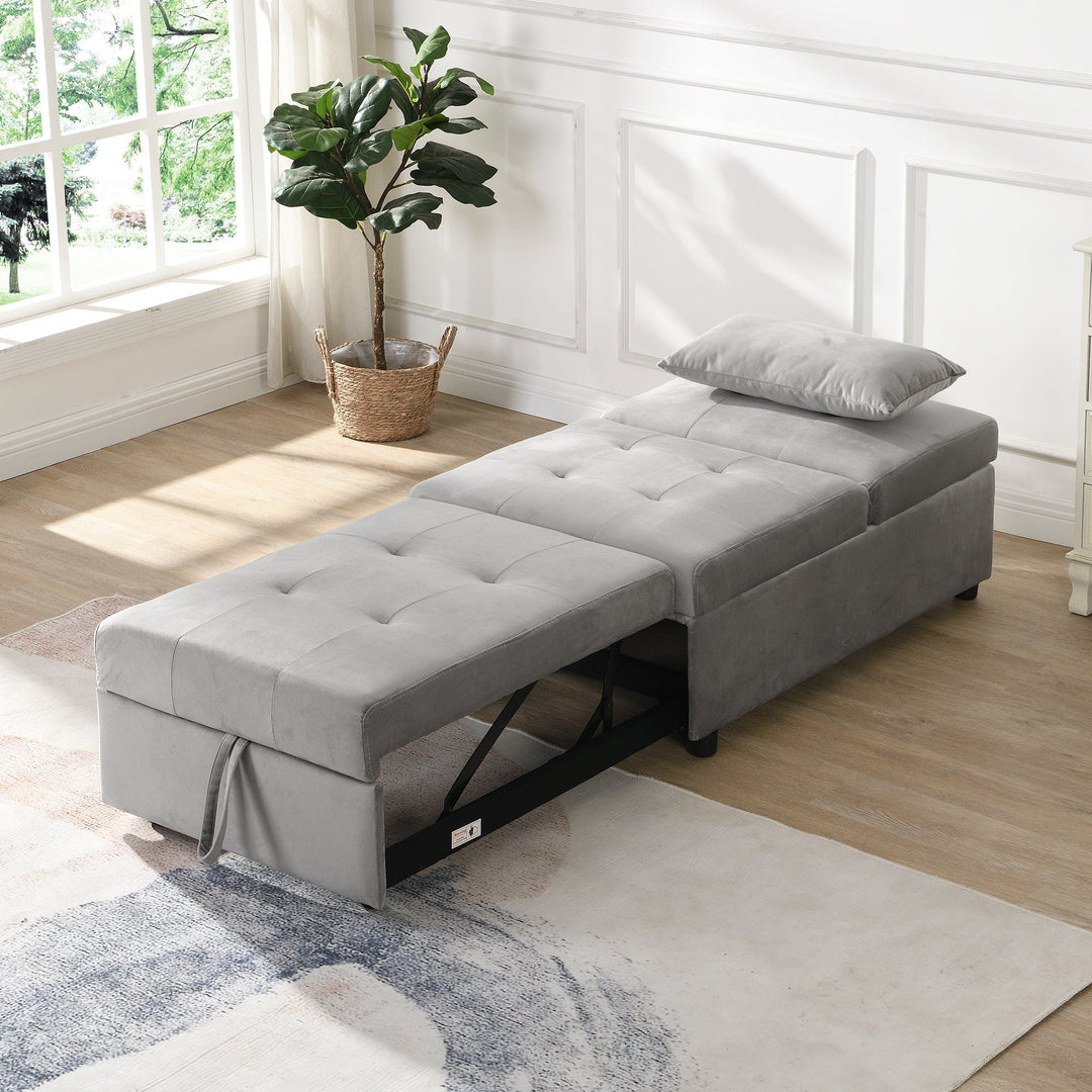 Folding Ottoman Sofa Bed Gray Versatile Space Saving Furniture for Living Room Guest Bed Image 4