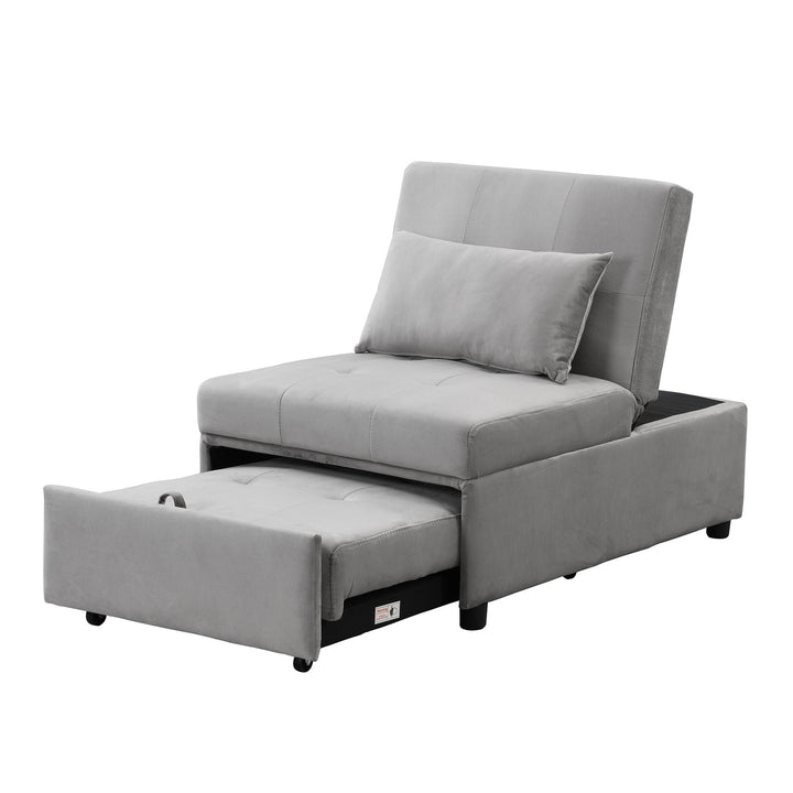 Folding Ottoman Sofa Bed Gray Versatile Space Saving Furniture for Living Room Guest Bed Image 6